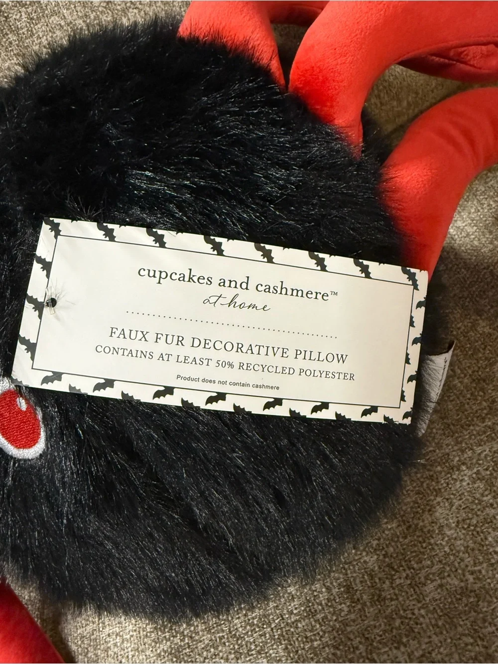 cupcakes & cashmere Black and Red Plush Spider Pillow
